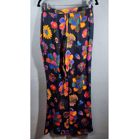 Farm Rio Pants Womens Small Black Floral Wide Leg Viscose Boho‎ Tropical NWT